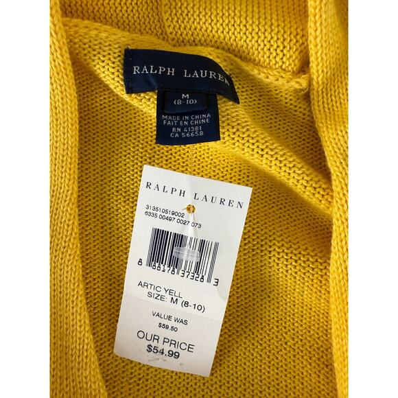 NEW Ralph Lauren Size M 8-10 Pima Cotton Open Front Cardigan Sweater Yellow NWT - Picture 6 of 9
